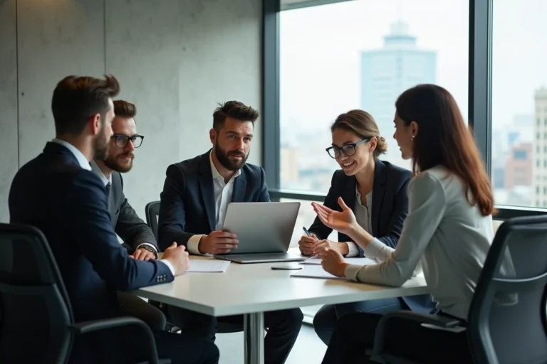 Groupe de professionnels en réunion dans un bureau moderne