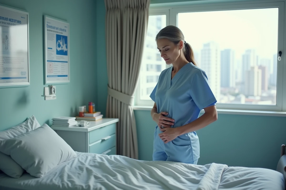 Femme appliquant une creme sur son ventre en hospital