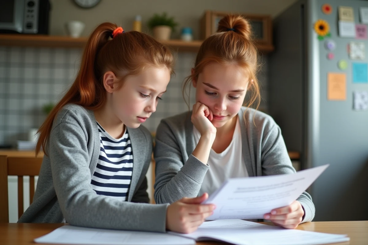 Fille française de 13 ans avec sa mère à la maison