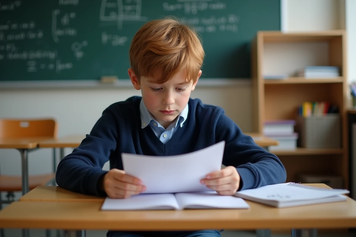 Garçon français de 12 ans avec carnet d'école